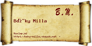 Béky Milla névjegykártya